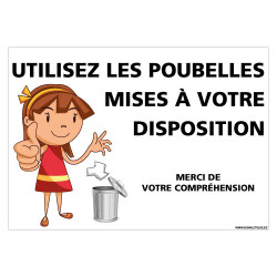 PANNEAU MERCI D'UTILISER LES POUBELLES MISES A VOTRE DISPOSITION - FILLE (G1455)