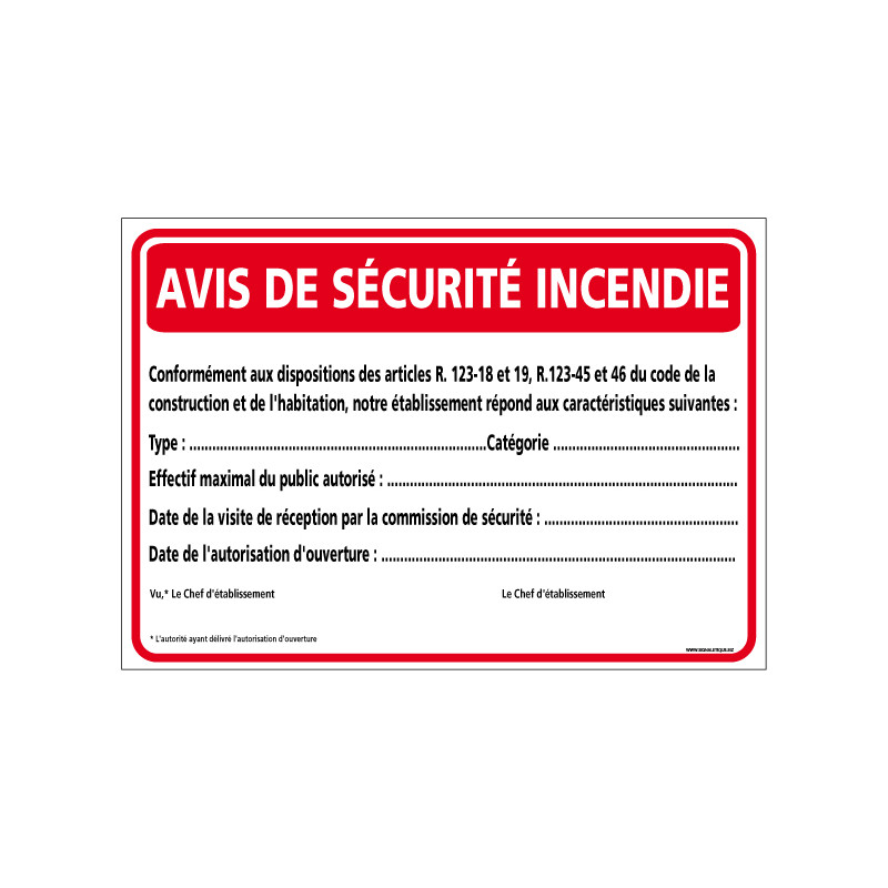 Avis de securite incendie (A0556)