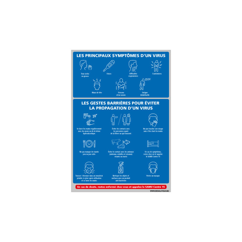 PANNEAU DES PRINCIPAUX SYMPTOMES DU VIRUS COVID19 - CORONAVIRUS (G1519)