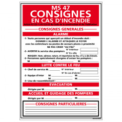 Panneau CONSIGNES EN CAS D'INCENDIE (A0572)