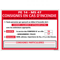 Panneau CONSIGNES EN CAS D'INCENDIE (A0574)