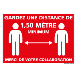 PANNEAU COVID19 - DISTANCE DE SECURITE DE 1M50 MINIMUM A RESPECTER POUR VOTRE SECURITE (E0730)