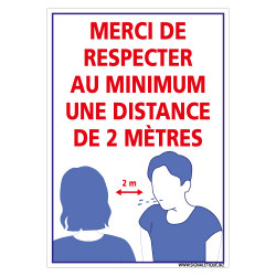 PANNEAU SIGNALETIQUE COVID 19 - MERCI DE RESPECTER AU MINIMUM UNE DISTANCE DE 2M - GESTES BARRIERES CORONAVIRUS (E0742)