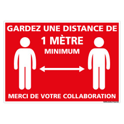 PANNEAU SIGNALETIQUE COMMERCES ENTREPRISE MAGASIN COVID19 - DISTANCE DE SECURITE DE 1M MINIMUM A RESPECTER POUR VOTRE SECURITE (