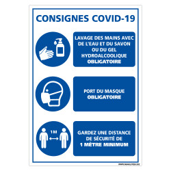 PANNEAU COVID 19 - LES 3 PRINCIPAUX GESTES BARRIERES POUR LIMITER LA PROPAGATION DU CORONAVIRUS (E0745)
