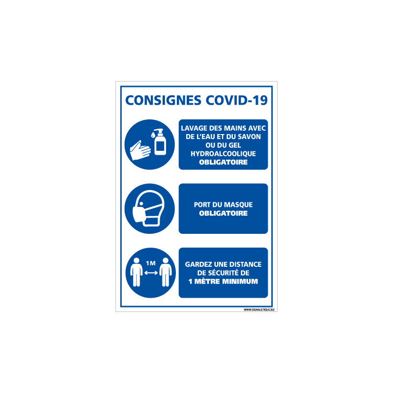 PANNEAU COVID 19 - LES 3 PRINCIPAUX GESTES BARRIERES POUR LIMITER LA PROPAGATION DU CORONAVIRUS (E0745)