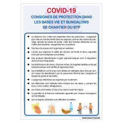 PANNEAU INFORMATIF CORONAVIRUS SUR LES CONSIGNES DE PROTECTION DANS LES BASES DE VIE ET DES BUNGALOWS DE CHANTIER DU BTP (G1554)