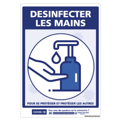 PANNEAU COVID19 - DESINFECTION LES MAINS POUR VOUS PROTEGER ET PROTEGER LES AUTRES (G1568)