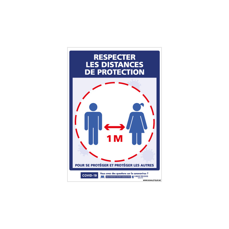 PANNEAU COVID19 - GESTES BARRIERES - DISTANCES DE SECURITE DE 1M (G1572)