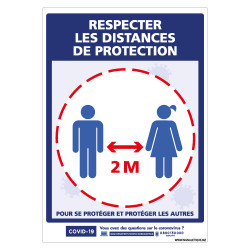 PANNEAU PREVENTIF COVID-19 - RESPECTER LES DISTANCES DE PREVENTION ET DE SECURITE - GESTES BARRIERES (G1574)