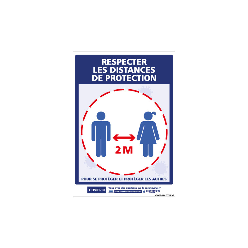 PANNEAU PREVENTIF COVID-19 - RESPECTER LES DISTANCES DE PREVENTION ET DE SECURITE - GESTES BARRIERES (G1574)