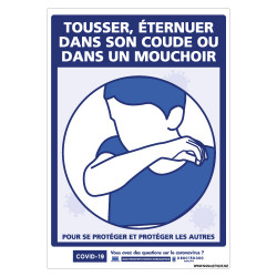 PANNEAU PREVENTIF CORONAVIRUS - TOUSSER, ETERNUER DANS SON COUDE OU UN MOUCHOIR (G1577)