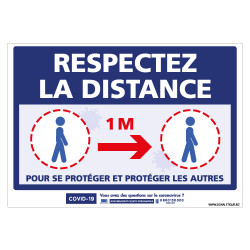 PANNEAU GESTES BARRIERES COVID19 - RESPECTER LES DISTANCES DE SECURITE DE 1M (G1578)