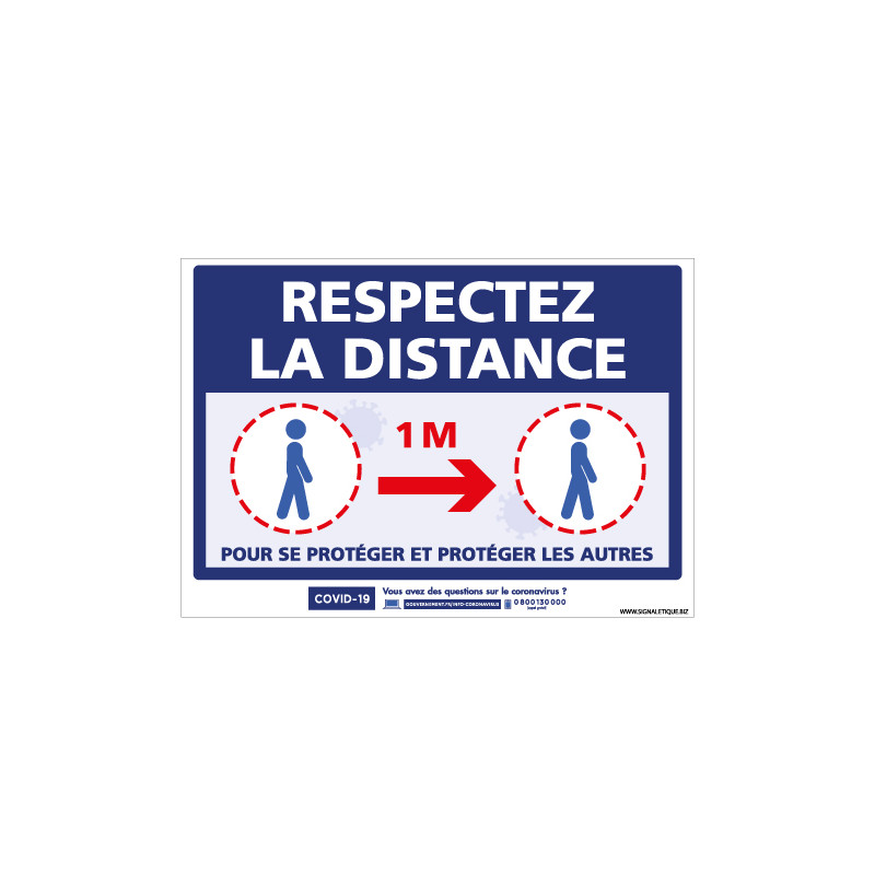 PANNEAU GESTES BARRIERES COVID19 - RESPECTER LES DISTANCES DE SECURITE DE 1M (G1578)