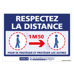 PANNEAU COVID19 - RESPECTER LES DISTANCES DE SECURITE DE 1M50 - GESTES BARRIERES CORONAVIRUS (G1579)