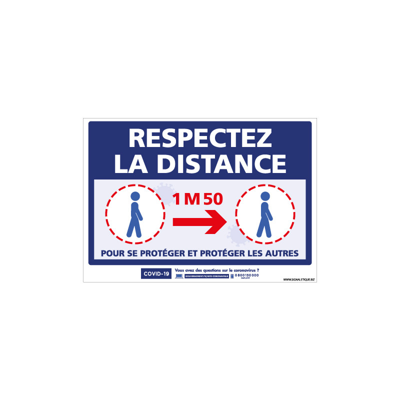 PANNEAU COVID19 - RESPECTER LES DISTANCES DE SECURITE DE 1M50 - GESTES BARRIERES CORONAVIRUS (G1579)