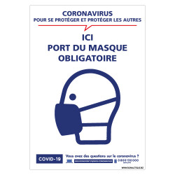 PANNEAU DE SIGNALISATION CORONAVIRUS - PORT DU MASQUE OBLIGATOIRE ICI PENDANT LE COVID19 (G1584)