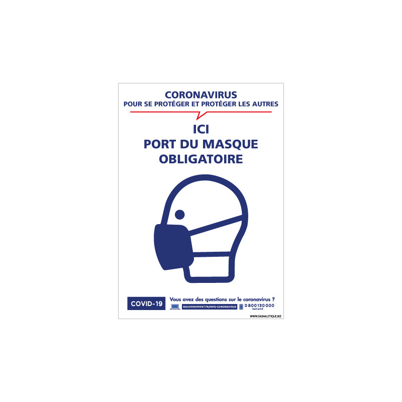 PANNEAU DE SIGNALISATION CORONAVIRUS - PORT DU MASQUE OBLIGATOIRE ICI PENDANT LE COVID19 (G1584)