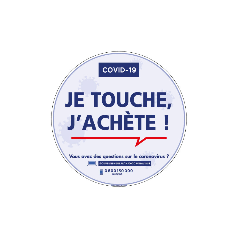 PANNEAU SIGNALETIQUE COMMERCE SPECIAL CORONAVIRUS - JE TOUCHE - J'ACHETE PENDANT LA PERIODE DE COVI19 (G1585)