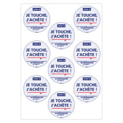 LOT DE 4 PLANCHES DE 9 ADHESIFS SPECIAL COVID19 - JE TOUCHE J'ACHETE (G1585_PL9)