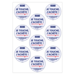 LOT DE 4 PLANCHES DE 9 ADHESIFS SPECIAL COVID19 - JE TOUCHE J'ACHETE (G1585_PL9)