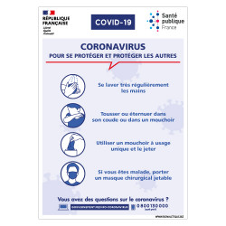 PANNEAU GESTES BARRIERES CORONAVIRUS - CRISE SANITAIRE COVID19 (G1586)