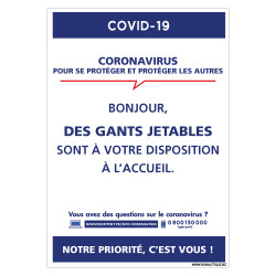 PANNEAU INFORMATIF CORONAVIRUS - GANTS A VOTRE DISPOSITION A L'ACCUEIL (G1589)