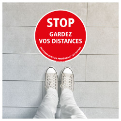 AUTOCOLLANT SOL ADHESIF COVID19 - STOP GARDEZ VOS DISTANCES (O0039)