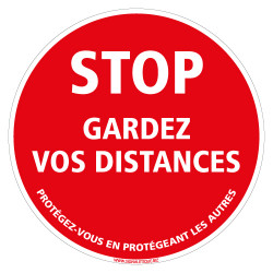 AUTOCOLLANT SOL ADHESIF COVID19 - STOP GARDEZ VOS DISTANCES (O0039)