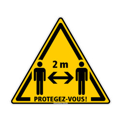 SIGNALISATION AU SOL COVID 19 CORONAVIRUS - SIGNALISATION SOL TRIANGLE ADHESIF - PROTEGEZ VOUS - DISTANCE DE SECURITE ENTRE 2 PE