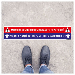 SIGNALISATION SOL COVID CORONAVIRUS - LOT DE 2 BANDES DE SIGNALISATION SOL ADHESIVES - MERCI DE RESPECTER LES DISTANCES DE SECUR