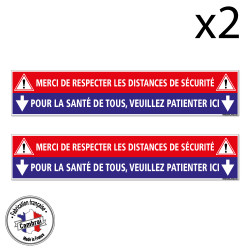 SIGNALISATION SOL COVID CORONAVIRUS - LOT DE 2 BANDES DE SIGNALISATION SOL ADHESIVES - MERCI DE RESPECTER LES DISTANCES DE SECUR