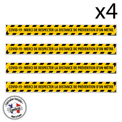 MARQUAGE AU SOL COVID 19 CORONAVIRUS - LOT DE 4 MARQUAGE AU SOL ADHESIF - MERCI DE RESPECTER LES DISTANCES DE SECURITE