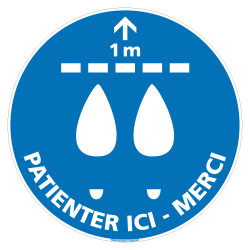 MARQUAGE AU SOL COVID 19 CORONAVIRUS - MERCI DE PATIENTER ICI AFIN DE RESPECTER LA DISTANCE DE SECURITE