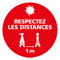 MARQUAGE AU SOL ADHESIVE COVID 19 CORONAVIRUS - RESPECTEZ LES DISTANCES - GESTES BARRIERES