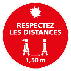 MARQUAGE AU SOL ADHESIVE COVID 19 CORONAVIRUS - RESPECTEZ LES DISTANCES - GESTES BARRIERES