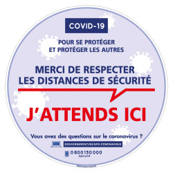 SIGNALETIQUE DE SOL COVID19 - SIGNALETIQUE SOL CORONAVIRUS - J'ATTEND ICI - JE RESPECTER LES DISTANCES DE SECURITE (O0154)