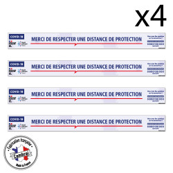 AUTOCOLLANT COVID 19 - LOT DE 4 AUTOCOLLANT AU SOL CORONAVIRUS - RESPECTER LES DISTANCES DE SECURITE (O0157)