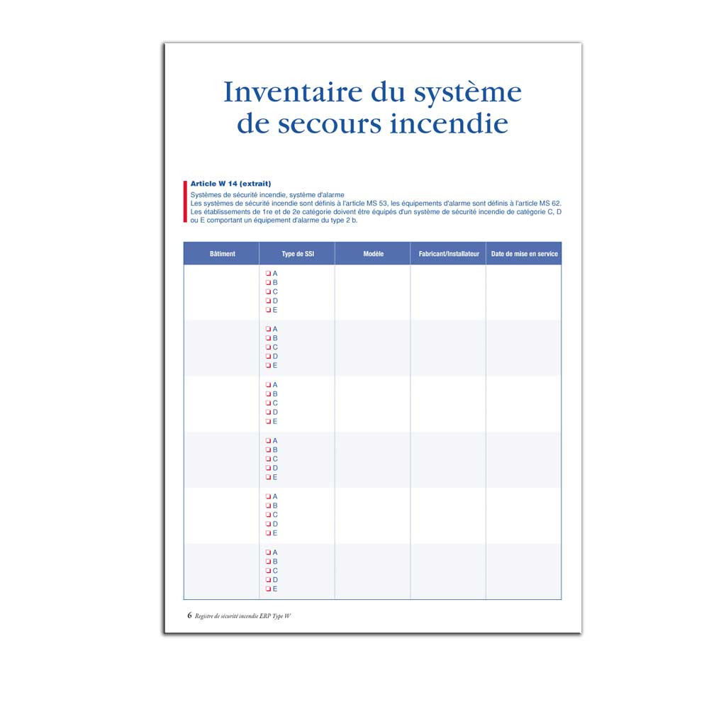 REGISTRE DE SECURITE INCENDIE POUR ERP TYPE W (RS_P044)