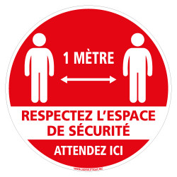 SIGNALETIQUE SOL COVID 19 CORONAVIRUS - ATTENDEZ ICI - RESPECTEZ L'ESPACE DE SECURITE - PREVENTION SANITAIRE