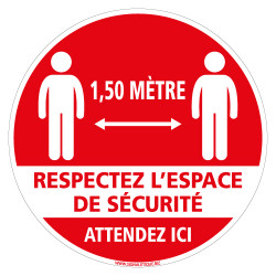 SIGNALETIQUE SOL COVID 19 CORONAVIRUS - ATTENDEZ ICI - RESPECTEZ L'ESPACE DE SECURITE - PREVENTION SANITAIRE