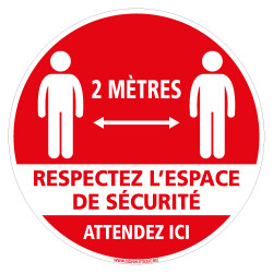 SIGNALETIQUE SOL COVID 19 CORONAVIRUS - ATTENDEZ ICI - RESPECTEZ L'ESPACE DE SECURITE - PREVENTION SANITAIRE