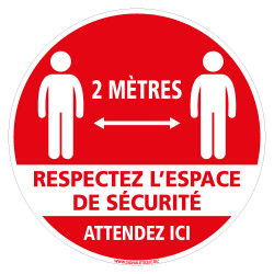 SIGNALETIQUE SOL COVID 19 CORONAVIRUS - ATTENDEZ ICI - RESPECTEZ L'ESPACE DE SECURITE - PREVENTION SANITAIRE