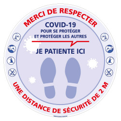 AUTOCOLLANT AU SOL COVID 19 CORONAVIRUS - MERCI DE RESPECTER UNE DISTANCE DE SECURITE