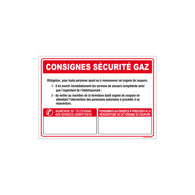 Panneau CONSIGNES SECURITE GAZ (A0619)