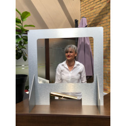 SEPARATEUR PLEXIGLAS ET ALUMINIUM BROSSE - SEPARATEUR PLEXI BUREAU COVID CORONAVIRUS - DIMENSIONS 70 X 72 CM (PLEXI_BROSSE_70X72