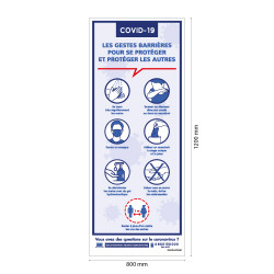 ROLL UP DE SIGNALISATION SPECIAL CORONAVIRUS - LES GESTES BARRIERES - DISTANCES DE SECURITE DE 1M - DIMENSIONS 800 X 1200 MM - P