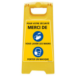 CHEVALET DE SIGNALISATION SPECIAL CORONAVIRUS - POUR VOTRE SECURITE MERCI DE VOUS LAVER LES MAINS ET DE PORTER UN MASQUE (WPSG70