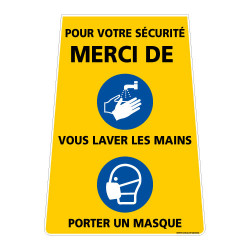 CHEVALET DE SIGNALISATION SPECIAL CORONAVIRUS - POUR VOTRE SECURITE MERCI DE VOUS LAVER LES MAINS ET DE PORTER UN MASQUE (WPSG70