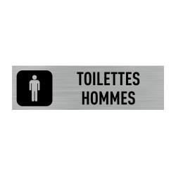 Plaque de porte rectangulaire Toilettes Hommes (Q0003). Plaque alu brossé ou Autocollant souple, au choix. Signalétique Toilette